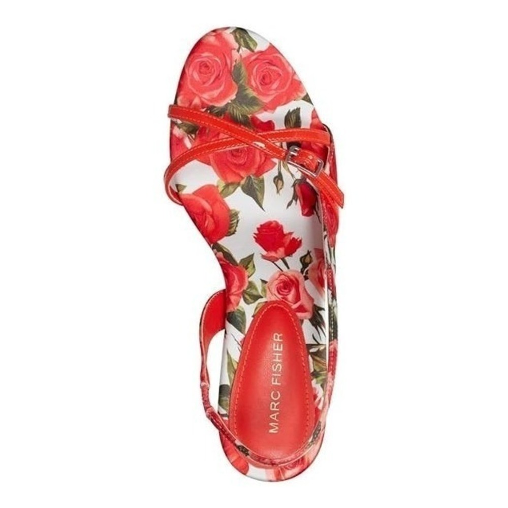 Marc Fisher Women's Feren2 Floral Print Kitten 10M Pump Red Roses Heel Sandals - Picture 2 of 15